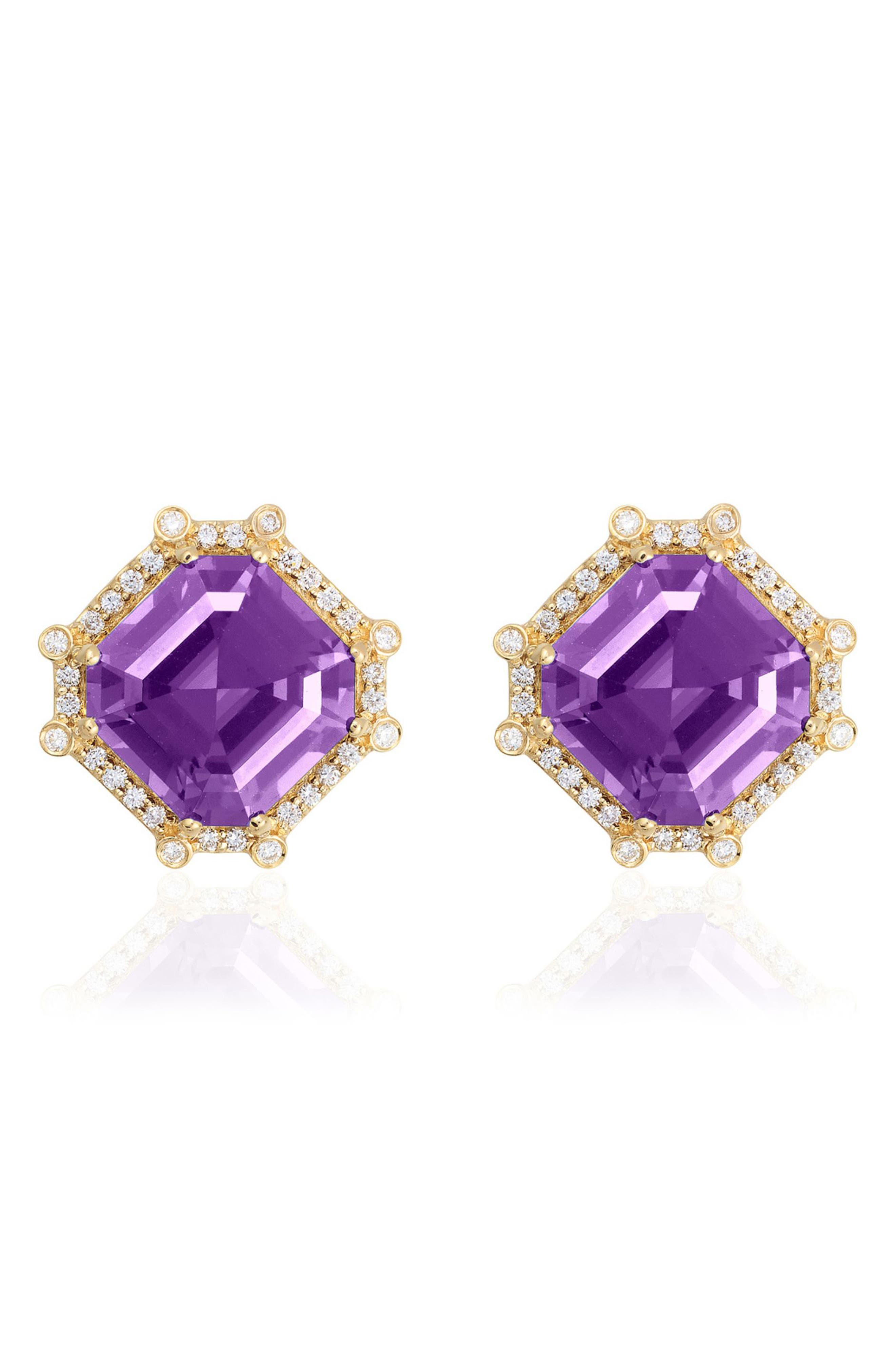 Goshwara Asscher Cut Stone Stud Earrings In Purple