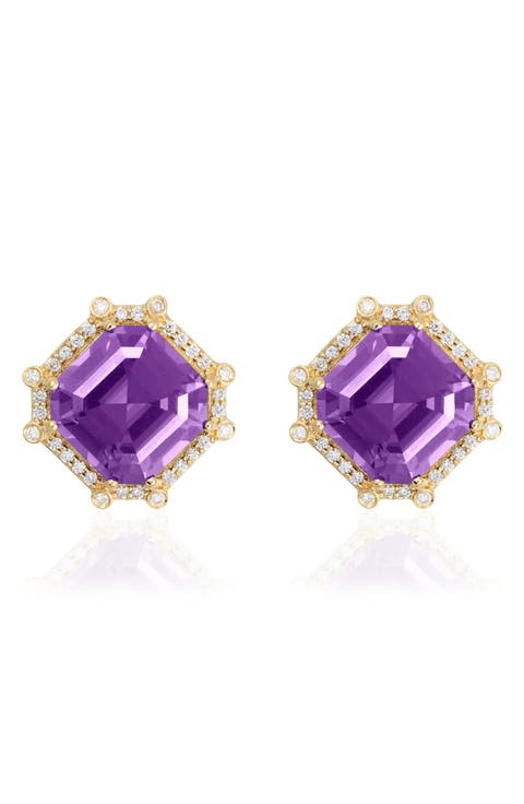 Asscher Cut Stone Stud Earrings