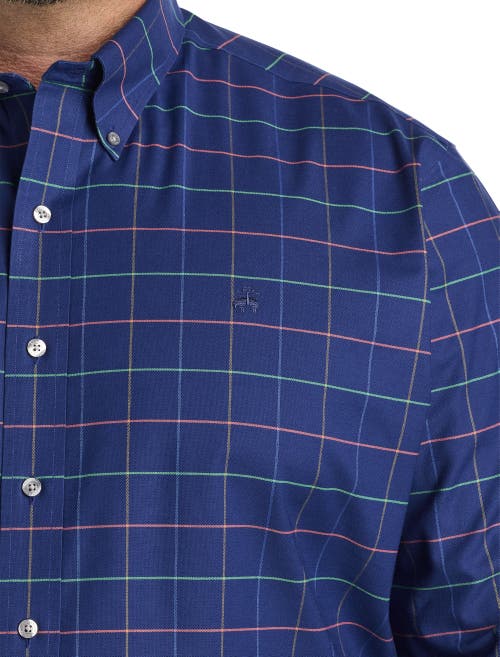 Brooks Brothers Stretch Cotton Non-iron Oxford Polo Button Down Collar Multi Windowpane Shirt In Navy Multi