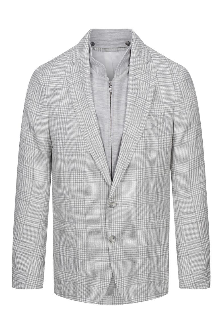 Grey Glen Check Knit Linen & Cotton Blend Sport Coat with Removable Zip Bib, Main, color, MEDIUM GREY