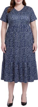 Standards & Practices Dot Print Tiered Midi Dress