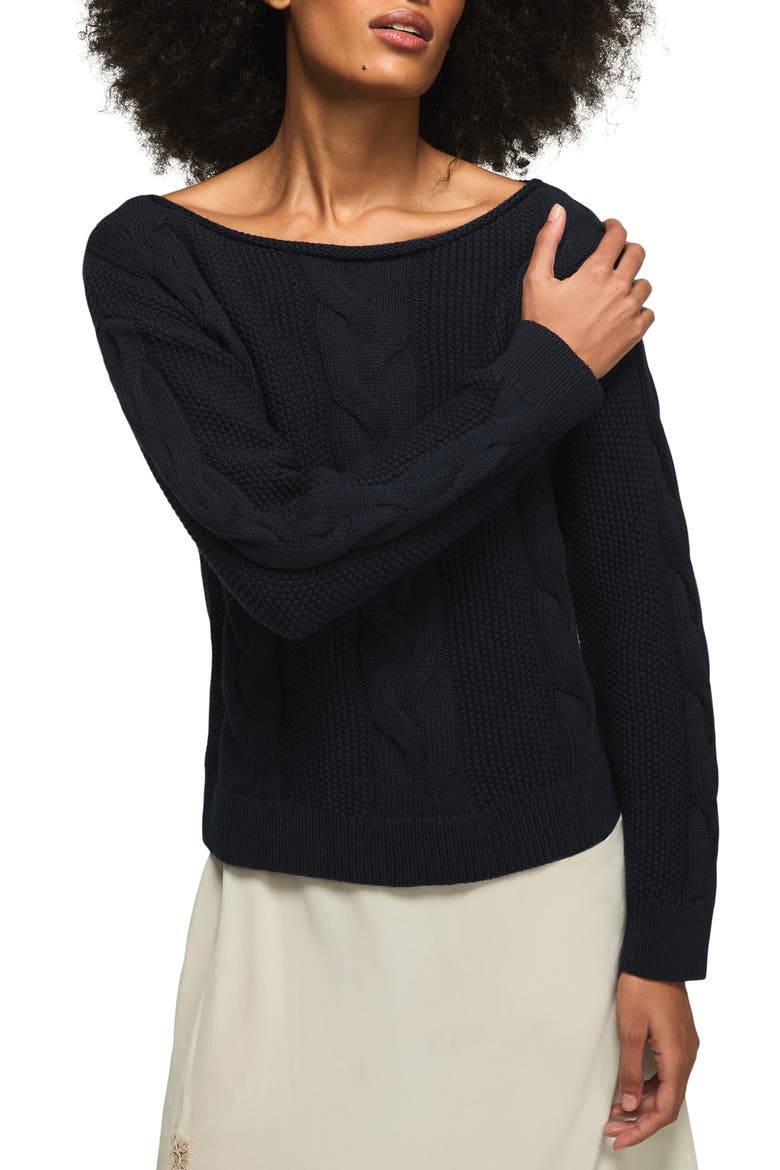 Cable Stitch Boat Neck Sweater, Main, color, CADET NAVY