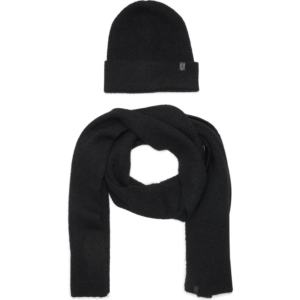 Allsaints Fuzzy Beanie & Scarf Gift Set In Black