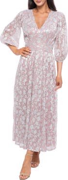 Marina Floral Balloon Sleeve Plissé Dress