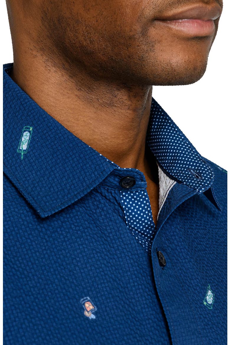 Slim Fit Tropical Drinks Woven Short Sleeve Seersucker, Alternate, color, NAVY/GREEN