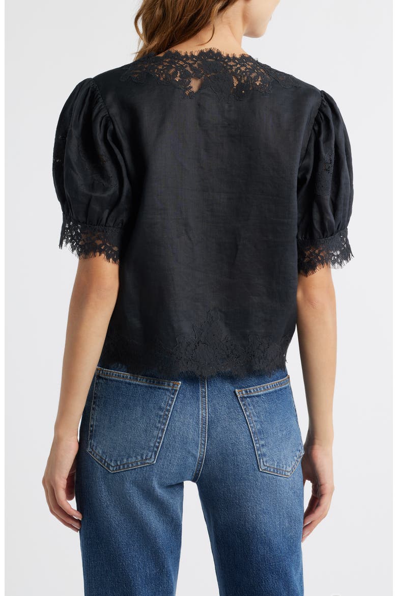 Idella Lace Trim Ramie Top, Alternate, color, BLACK