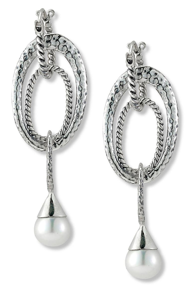 Sterling Silver Pearl Drop Oval Link Earrings, Main, color, WHITE
