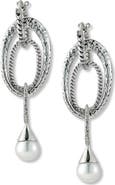 SAMUEL B. Sterling Silver Pearl Drop Oval Link Earrings