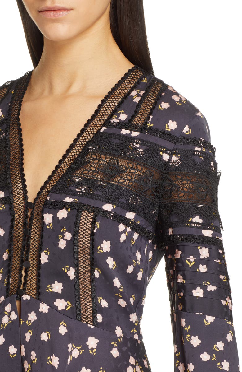 Self-Portrait Ditsy Floral Print Peplum Top, Alternate, color, 