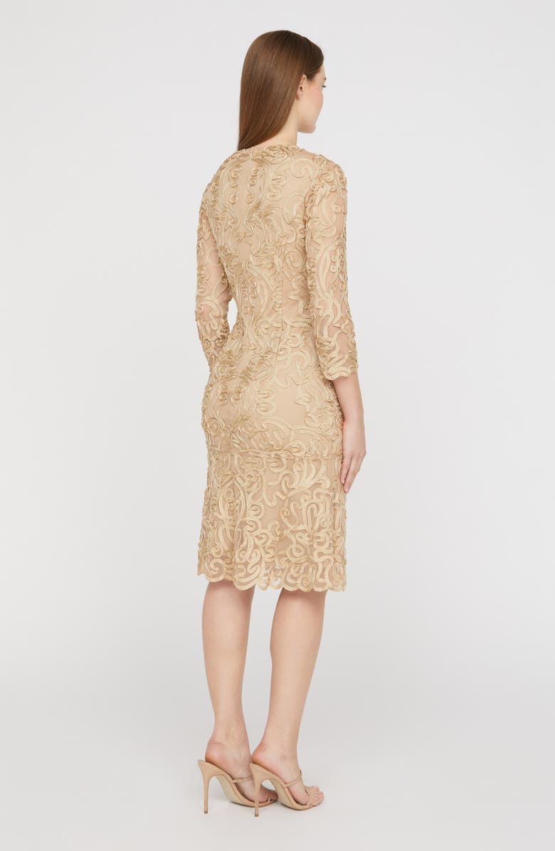 JS Collections Violette Soutache Lace Long Sleeve Cocktail Dress, Alternate, color, Gold