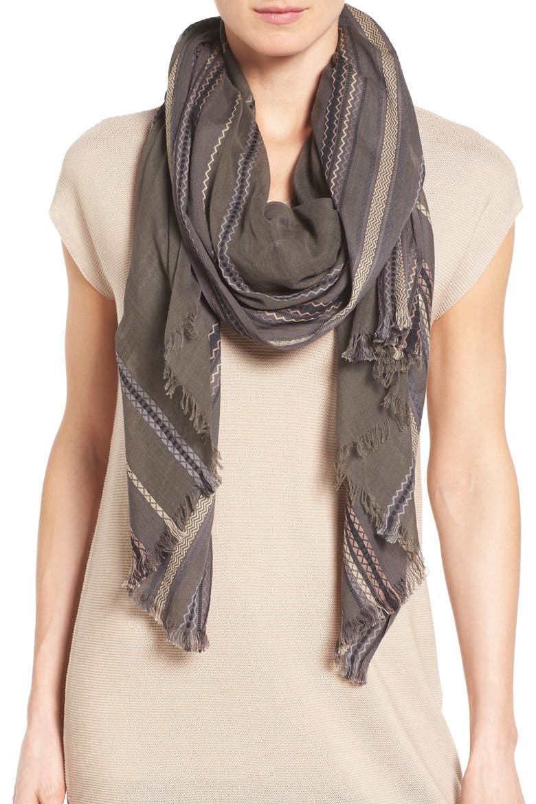 Stripe Organic Cotton Scarf, Main, color, BARK