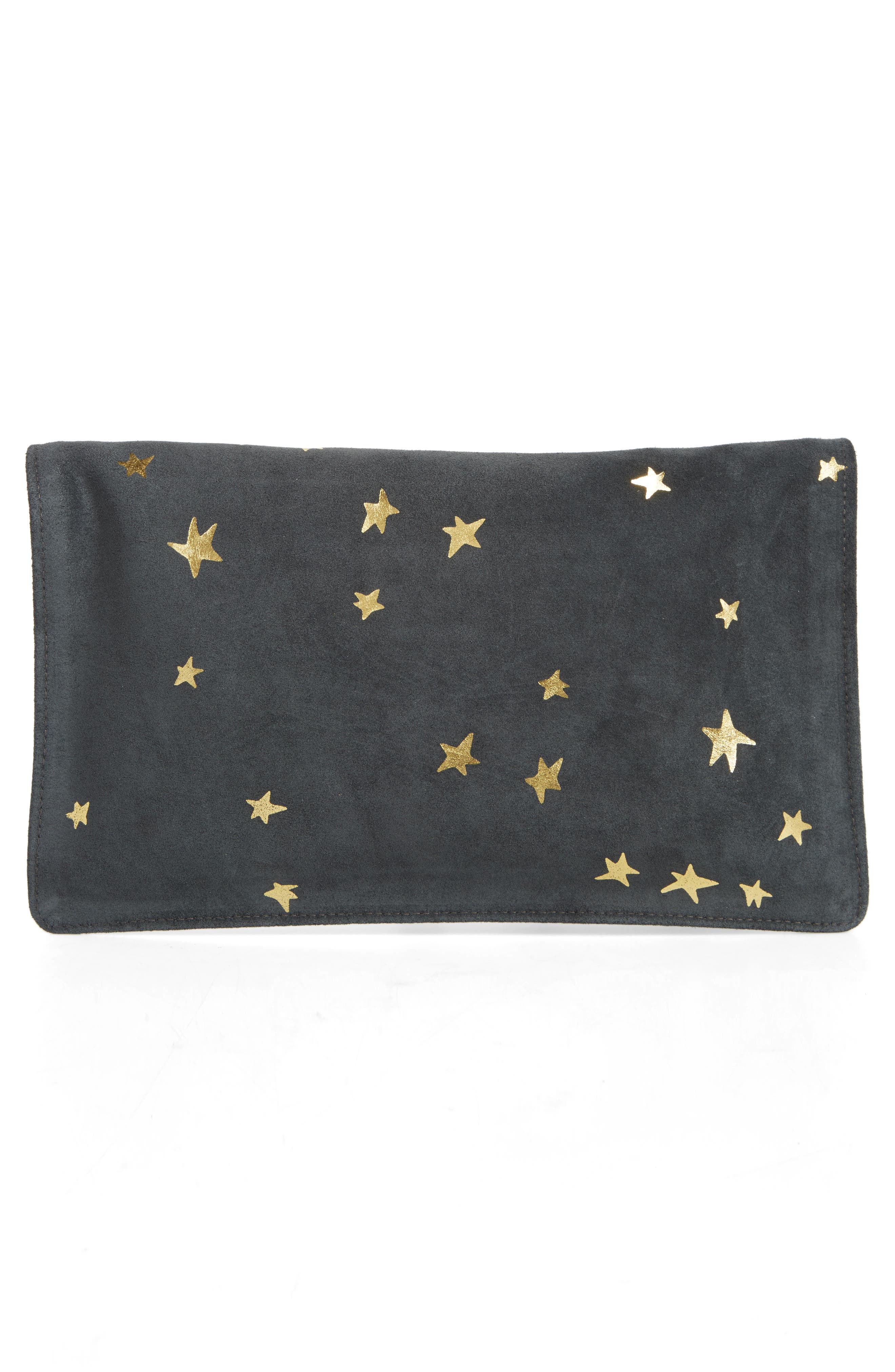 Clare V. Margot Star Print Foldover Suede Clutch, Alternate, color, 