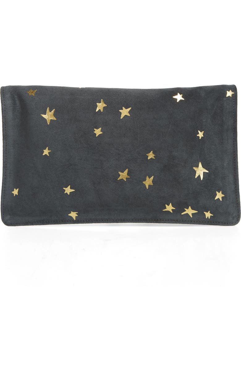 Clare V. Margot Star Print Foldover Suede Clutch, Alternate, color,