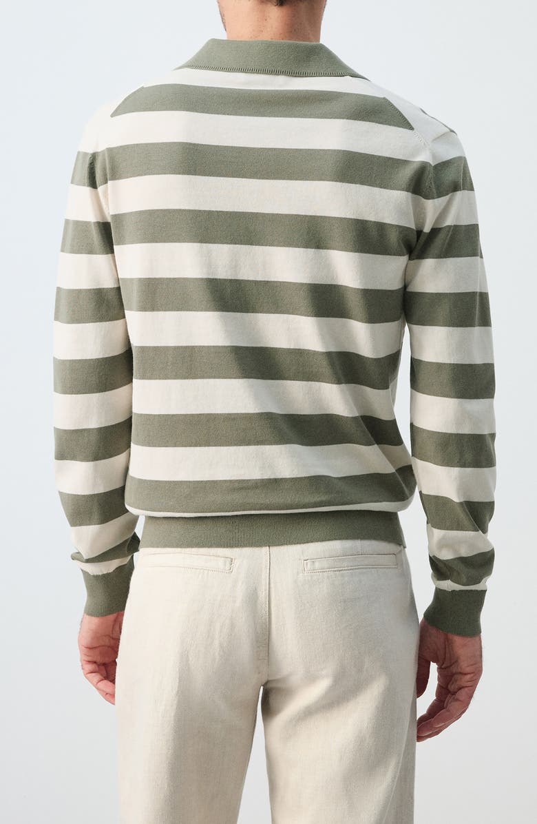 MANGO Fine Knit Long Sleeve Stripe Polo, Alternate, color, Forest Green