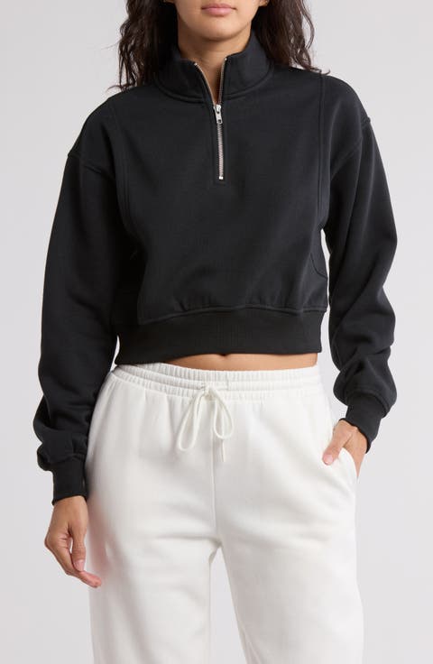 Cropped Seamed Quarter Zip Pullover