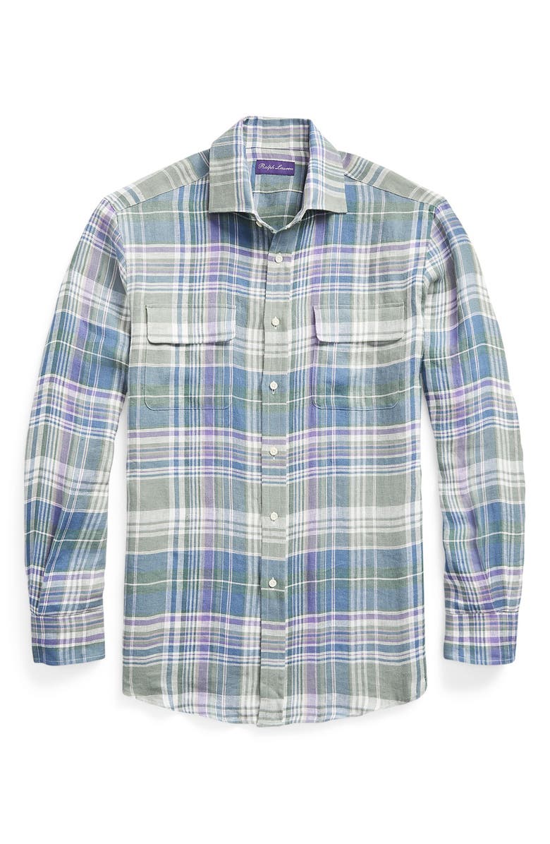 Ralph Lauren Purple Label Plaid Linen Button-Up Shirt, Alternate, color, 