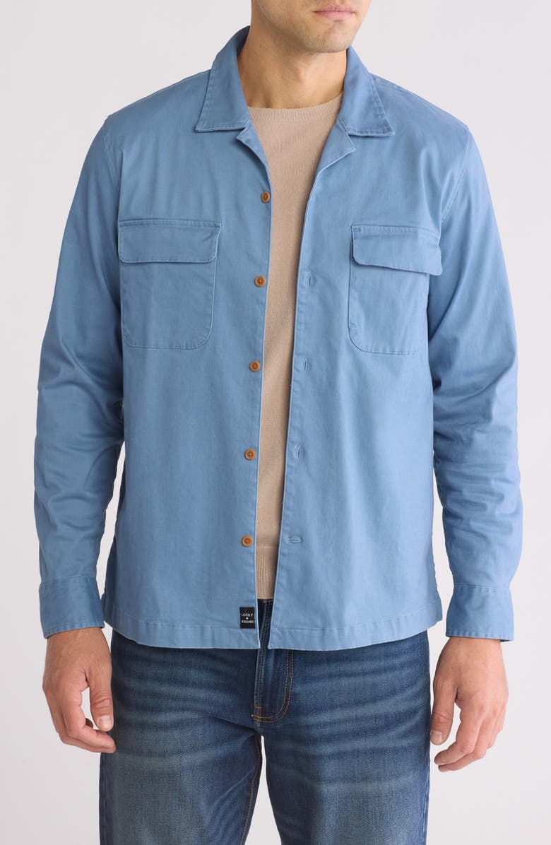 Lucky Brand Rancher Stretch Cotton Sateen Shirt Jacket, Main, color, Provincial Blue
