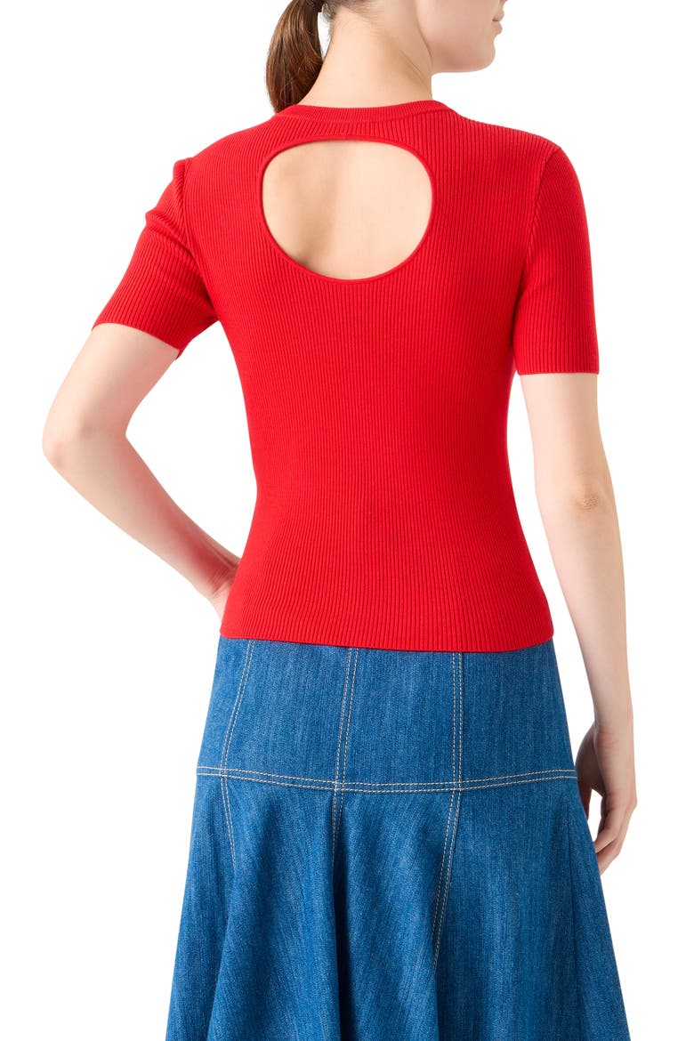 Back Cutout Short Sleeve Stretch Virgin Wool Rib Sweater, Alternate, color, BRIGHT RED