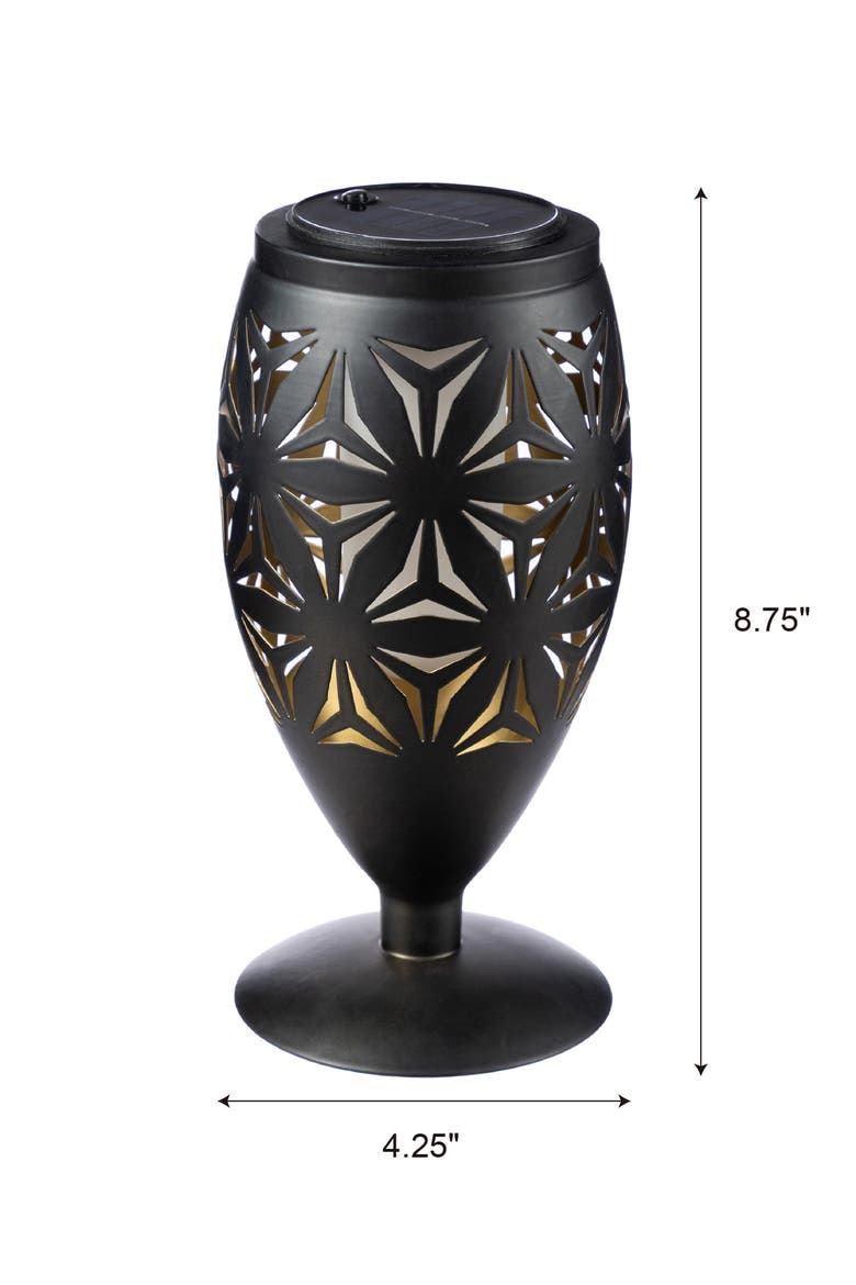 Set of 2 Metal Cutout Geometric Pattern Solar Powered Outdoor Lantern with LED Light, Alternate, color, Black