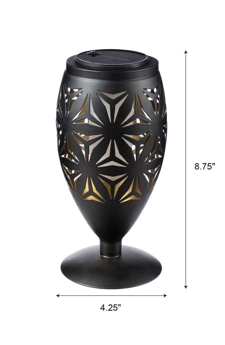 Glitzhome Set of 2 Metal Cutout Geometric Pattern Solar Powered Outdoor Lantern with LED Light, Alternate, color, Black