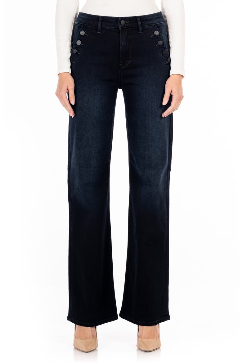 Katie High Waist Button Pocket Flare Leg Jeans, Main, color, BLK BOURBO