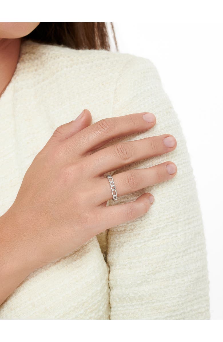 DEVATA Figaro Link Ring in Rhodium Plated Sterling Silver, Alternate, color, Silver