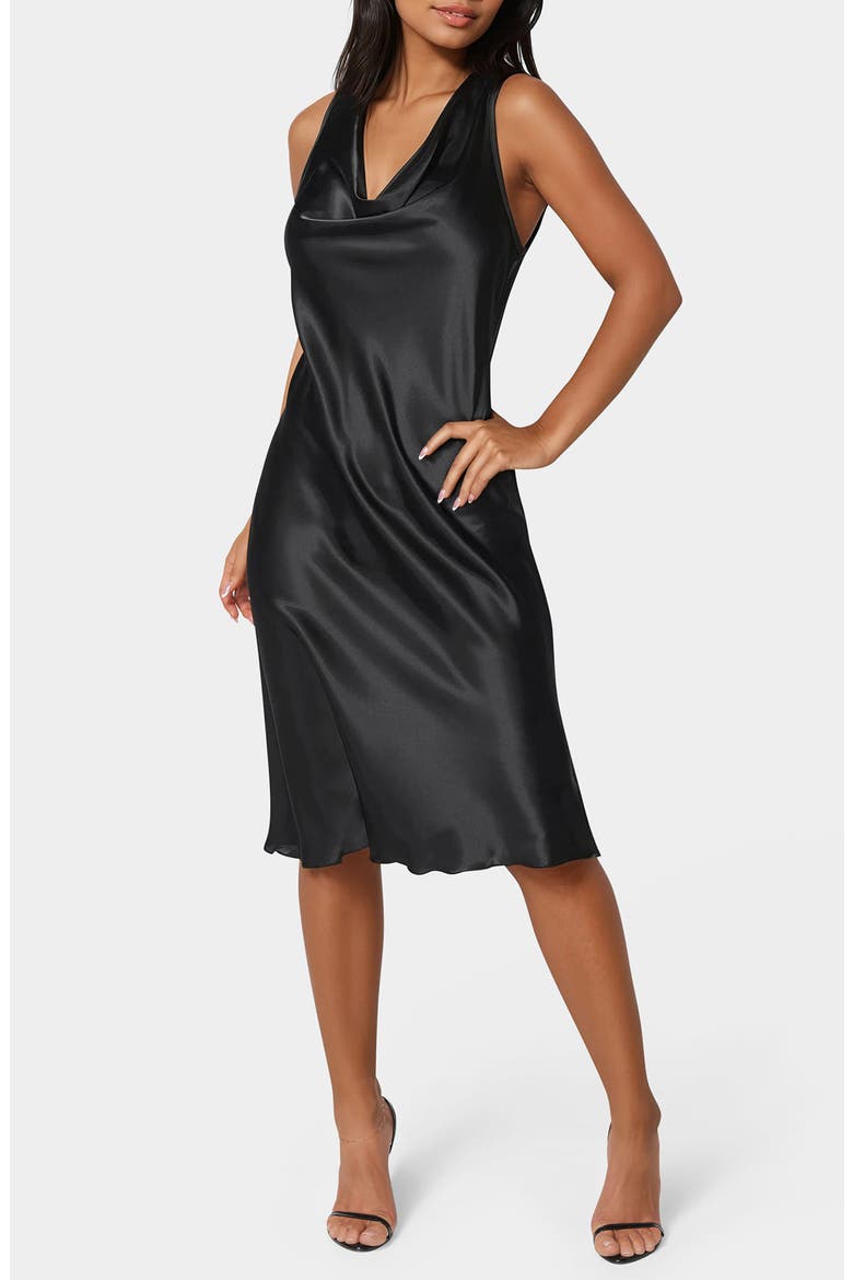 Draped Sleeveless Satin Slipdress, Main, color, BLACK