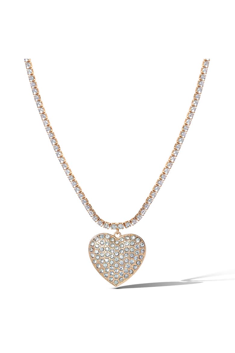 Clear Crystal Heart Necklace, Alternate, color, Gold