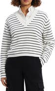 Theory Waverly Stripe Cotton V-Neck Crop Sweater