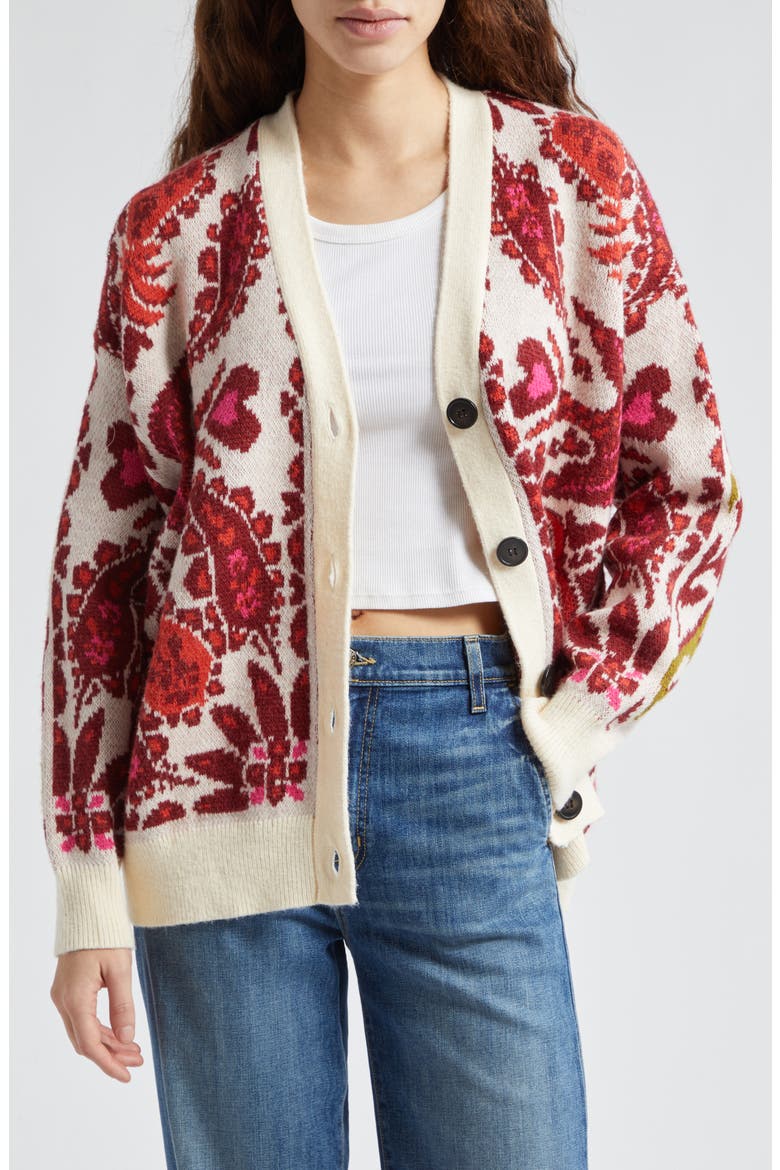Toucans Scarf Print Cardigan, Main, color, TOUCANS SCARF MIXED OFF-WHITE