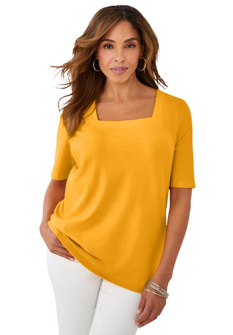 Stretch Cotton Square Neck Tee