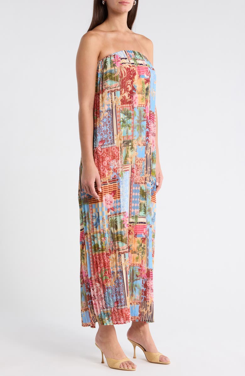 SUGARLIPS Melani Tropical Isabela Pleated Maxi Dress, Alternate, color, Blue Multi