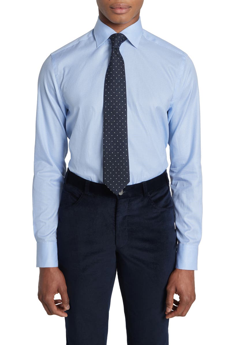 Jack Victor Josiah Giza Houndstooth Cotton Dress Shirt, Alternate, color, Blue