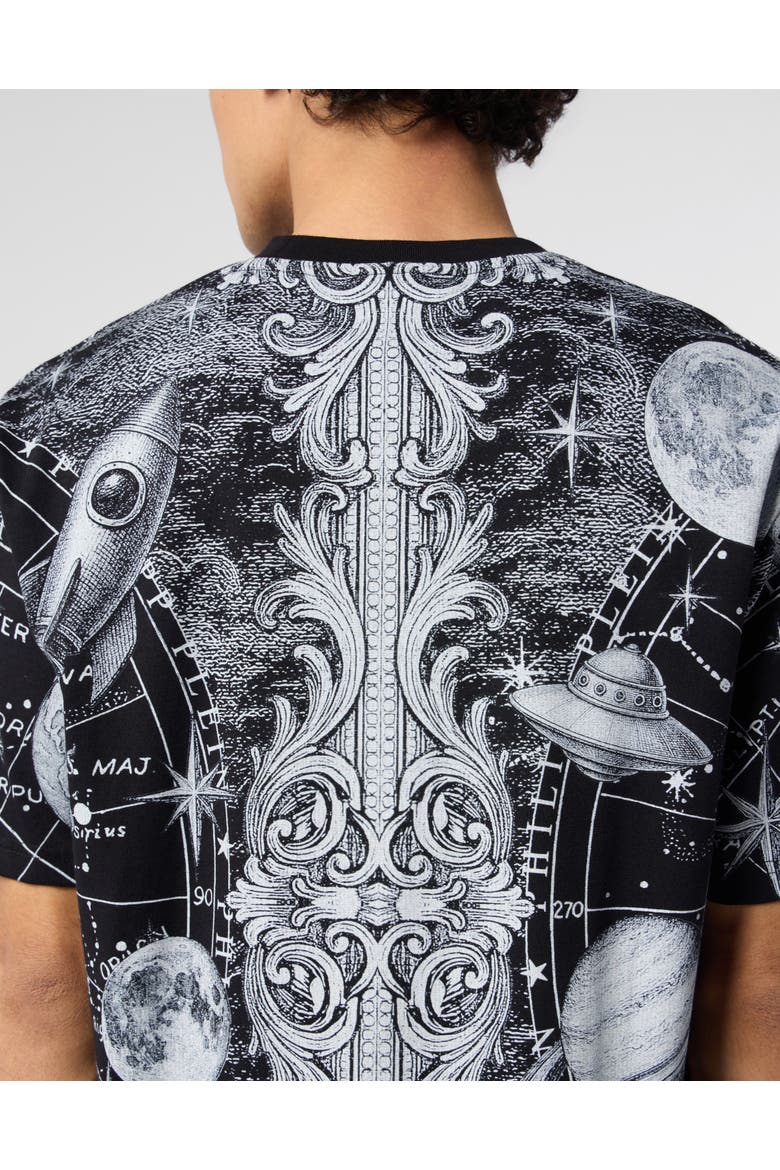 Round Neck T-Shirt All-Over Zodiac Men, Alternate, color, black