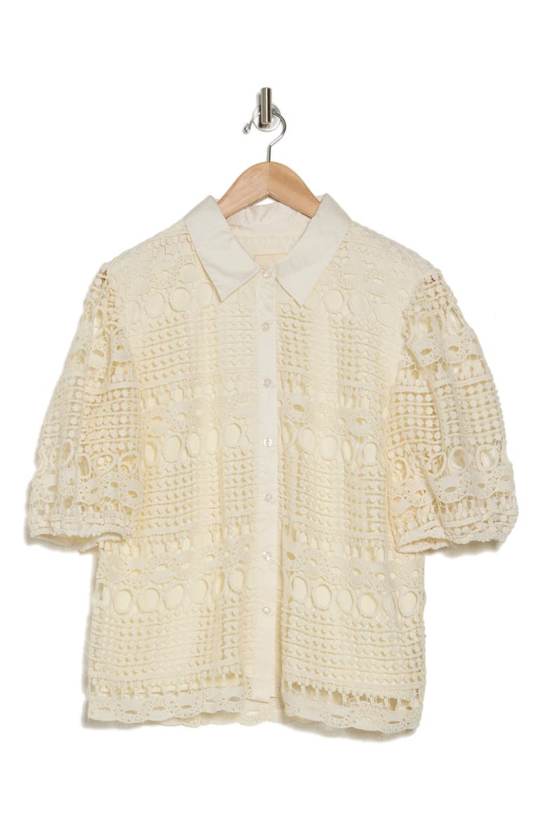 Brianna Short Sleeve Lace Top, Alternate, color, GARDENIA