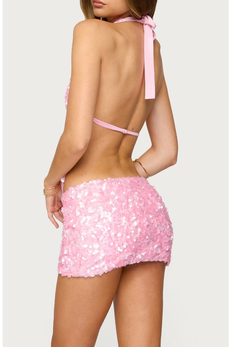 Lita Sequin Cowl Neck Open Back Halter Top, Alternate, color, LIGHT-PINK