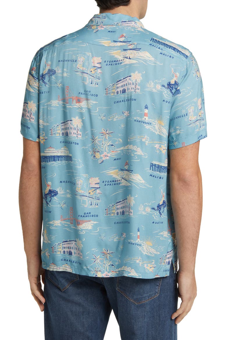 Kona Print Short Sleeve Terry Button-Up Shirt, Alternate, color, FAHERTY TOUR PRINT