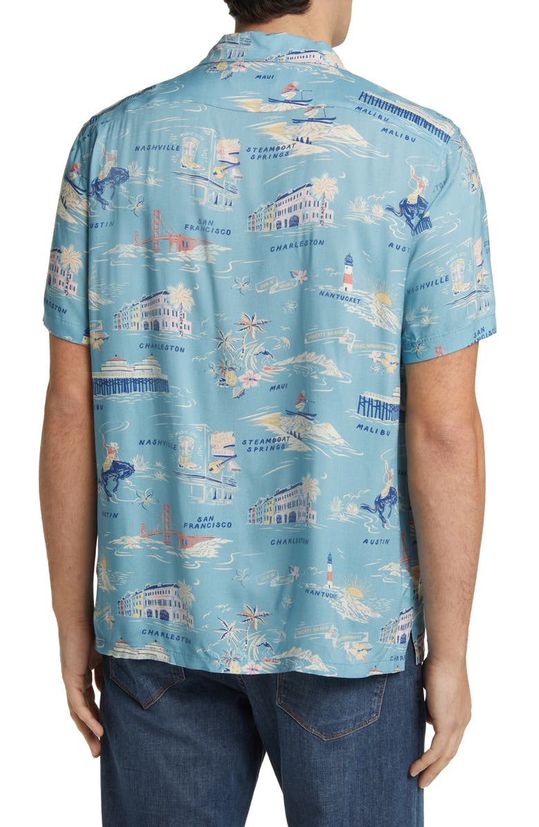 Faherty Kona Print Short Sleeve Terry Button-Up Shirt, Alternate, color, Faherty Tour Print