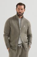 Brunello Cucinelli Cashmere double knit cardigan with zipper and logo