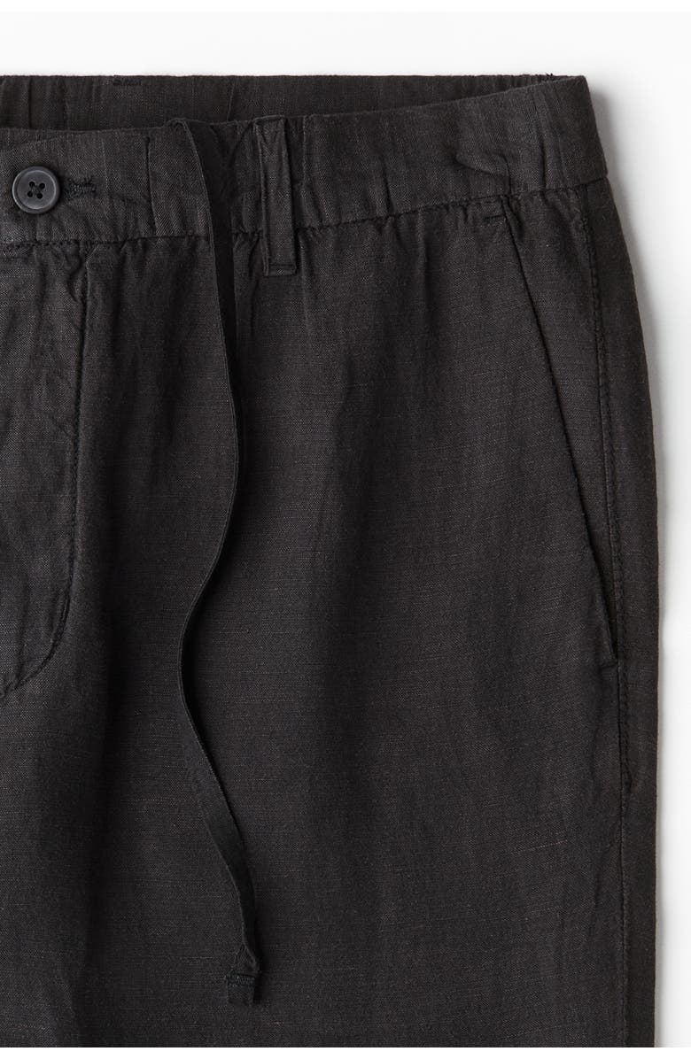 H&M Regular Fit Linen-blend Trousers, Alternate, color, Black