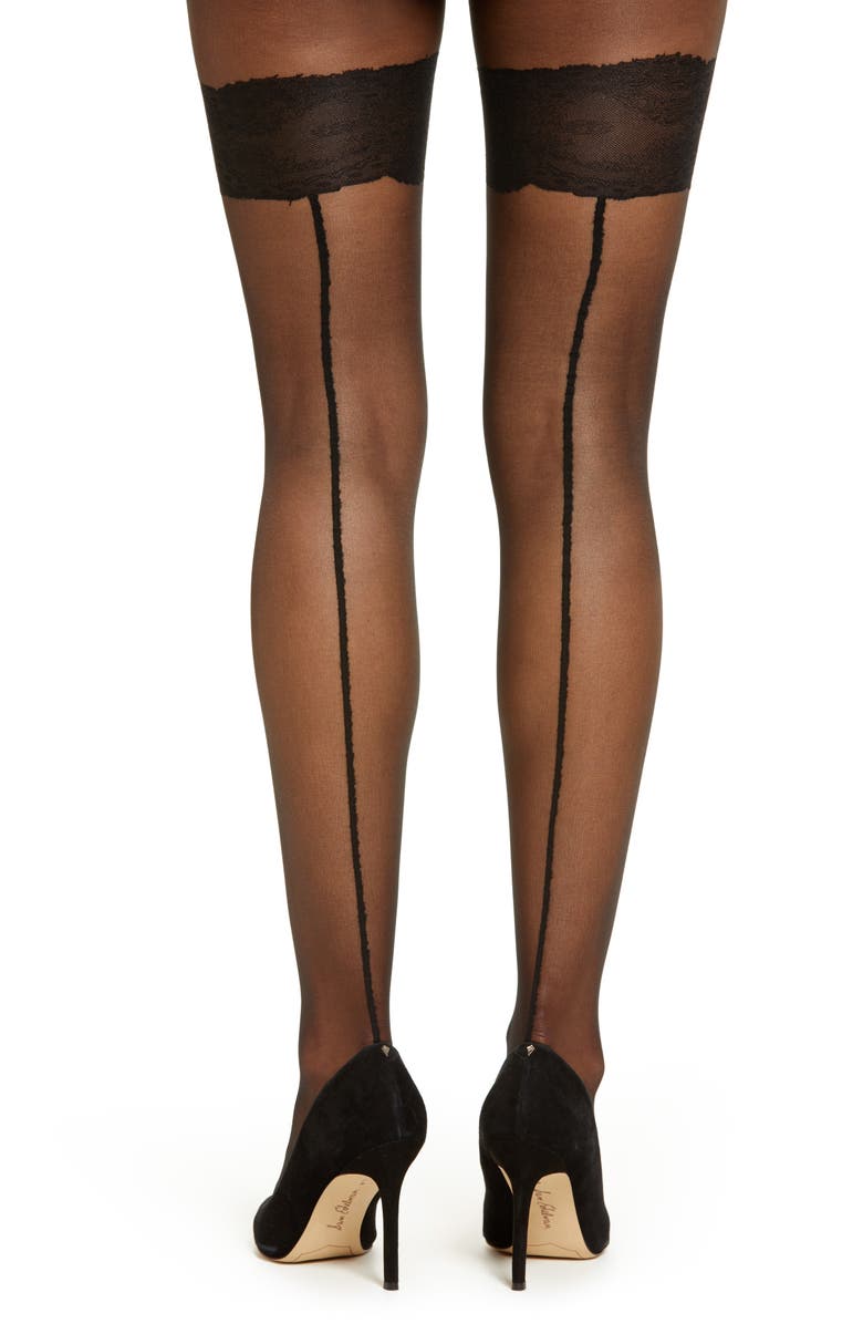 Natori Luxe Lace Back Seam Sheer Tights, Alternate, color, 