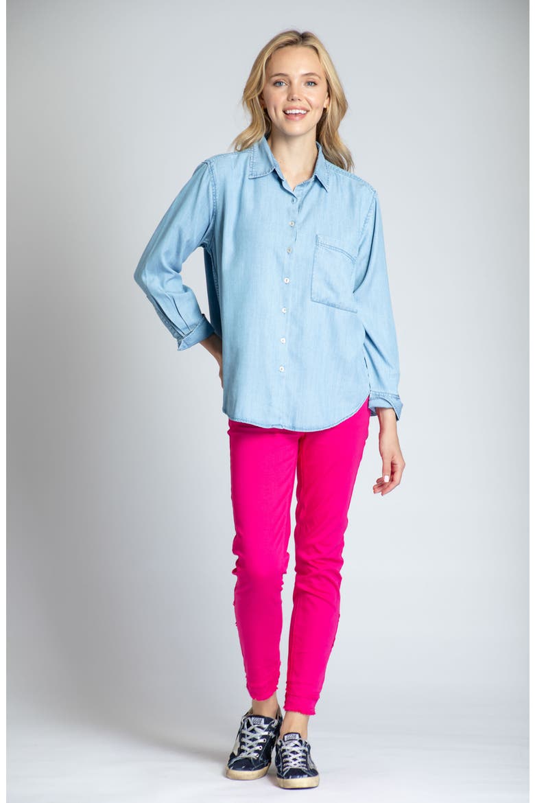 Double Tulip Hem Back Skinny Jeans, Alternate, color, PINK