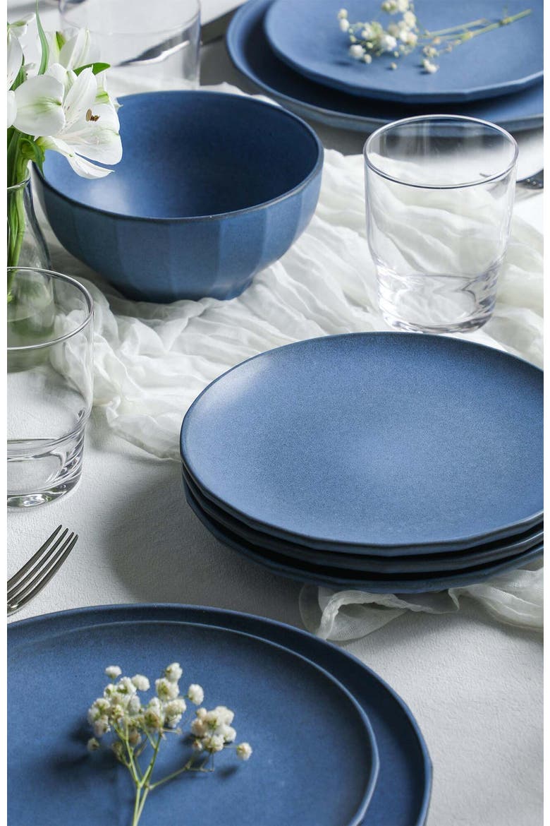 Rio Stoneware 16-Piece Dinnerware Set with Glasses, Alternate, color, Blue