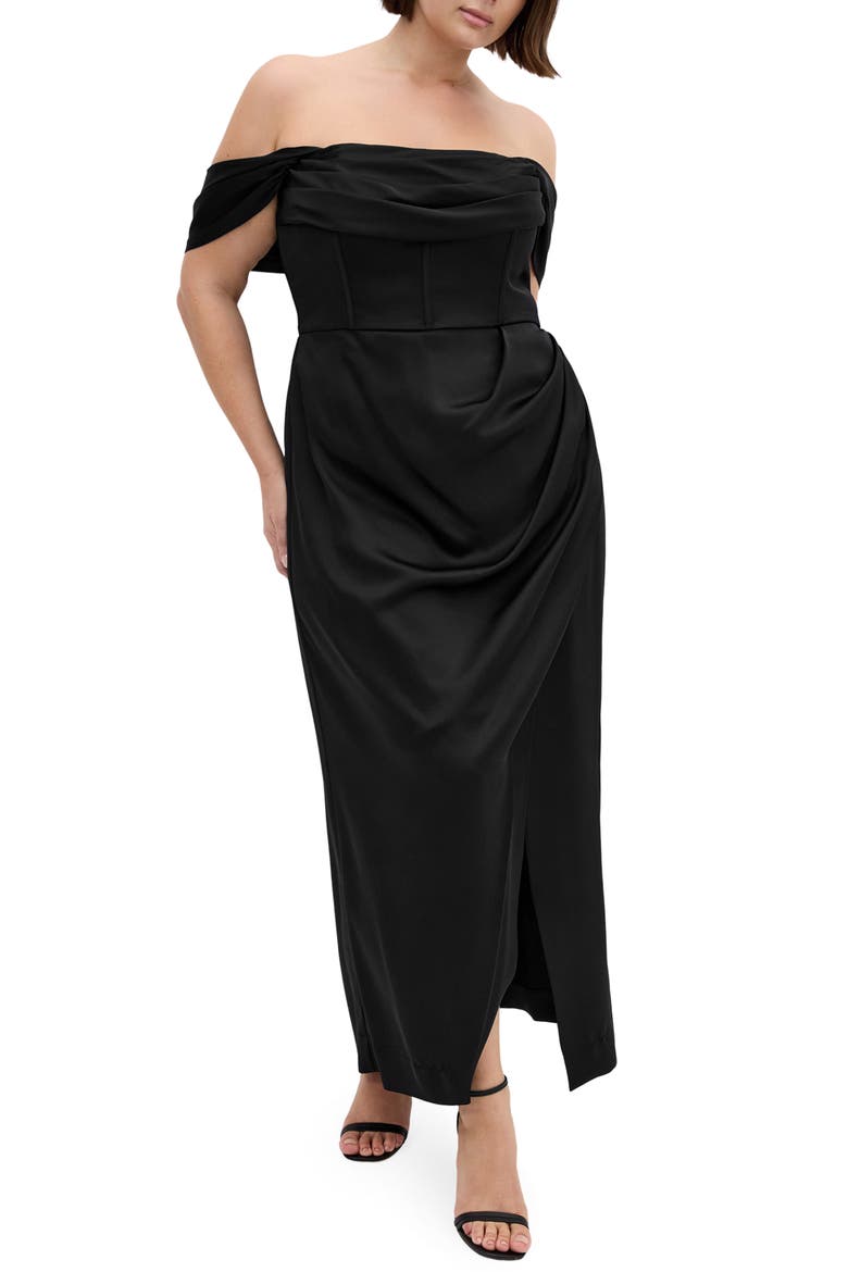 Forbidden Off the Shoulder Maxi Dress, Main, color, BLACK
