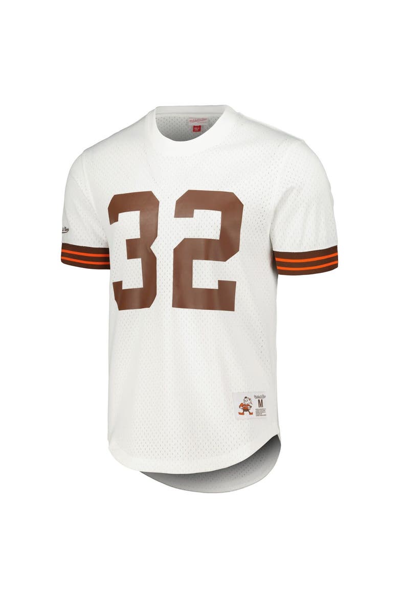 Men's Mitchell & Ness Jim Brown White Cleveland Browns Retired Player Name & Number Mesh Top, Alternate, color, White
