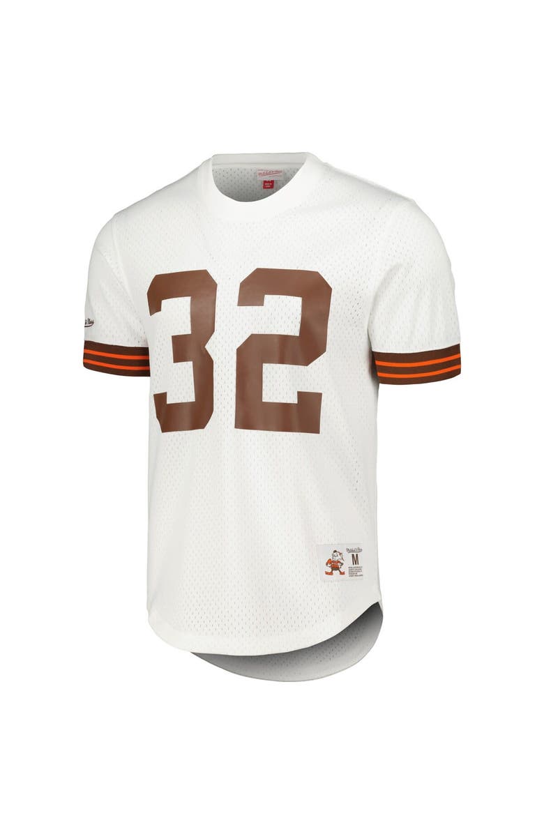 Mitchell & Ness Men's Mitchell & Ness Jim Brown White Cleveland Browns Retired Player Name & Number Mesh Top, Alternate, color, White