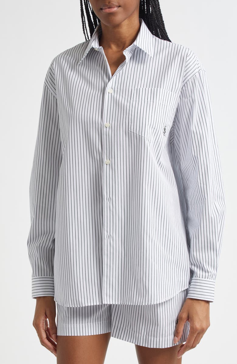 Sporty & Rich SRC Stripe Oversize Cotton Poplin Button-Up Shirt, Alternate, color, 