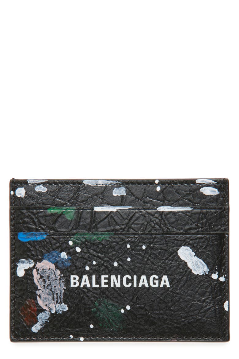 Cash Leather Card Holder, Main, color, 8486 BLACK/ MULTI