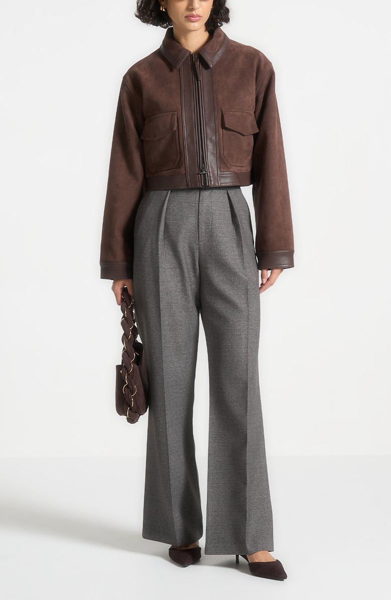 Manière De Voir Denise Suede & Pebbled Leather Jacket, Alternate, color, Brown