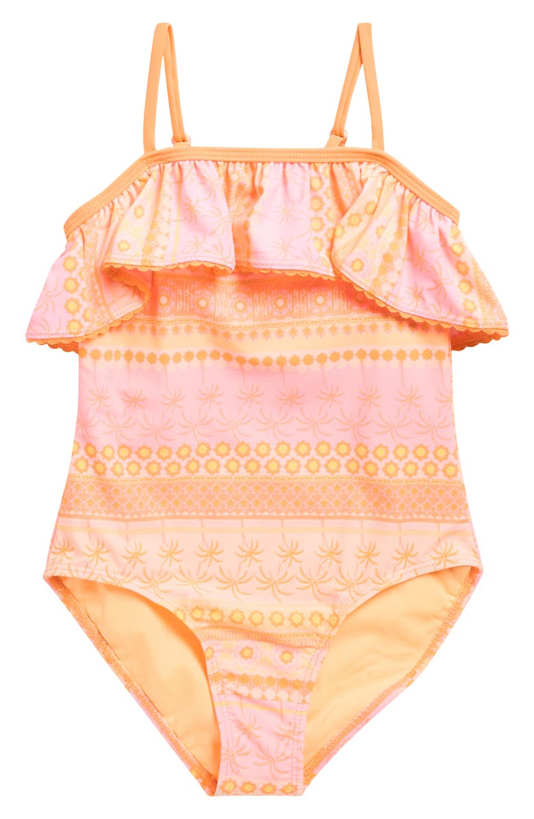 Angel Beach Kids' Ruffle One-Piece Swimsuit, Main, color, Peach Multi